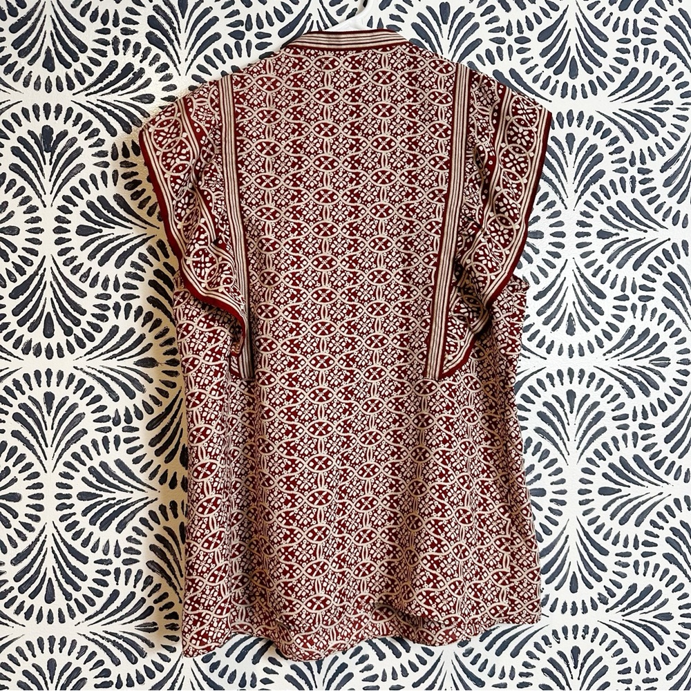 Max Studio Half Button Ruffle Rust Brown Boho Top FLAW - Picture 4 of 11